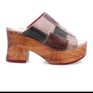 Bed Stu Patchwork Leather Clogs in Brown and Black